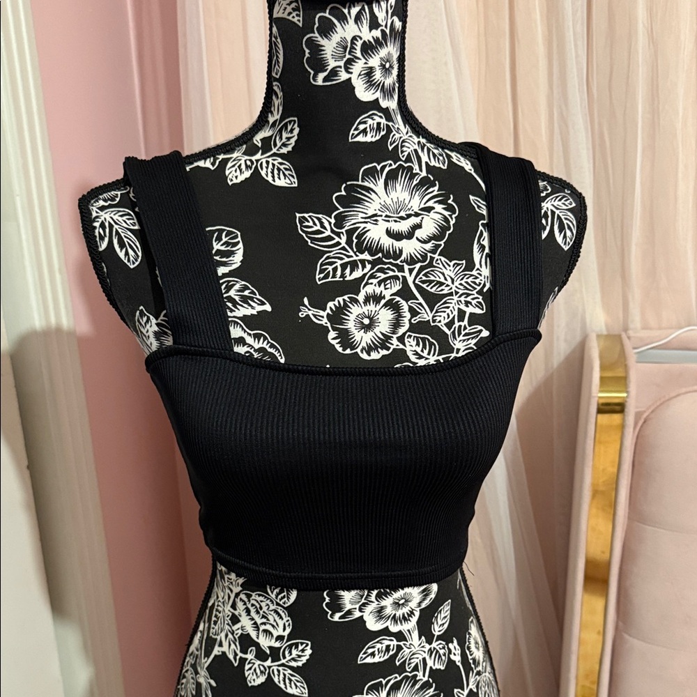 Divided Black Ribbed Crop Top